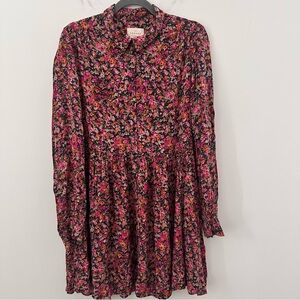 Sezane Floral Liana Long Sleeve Dress in Pink and Black 40 / US 8